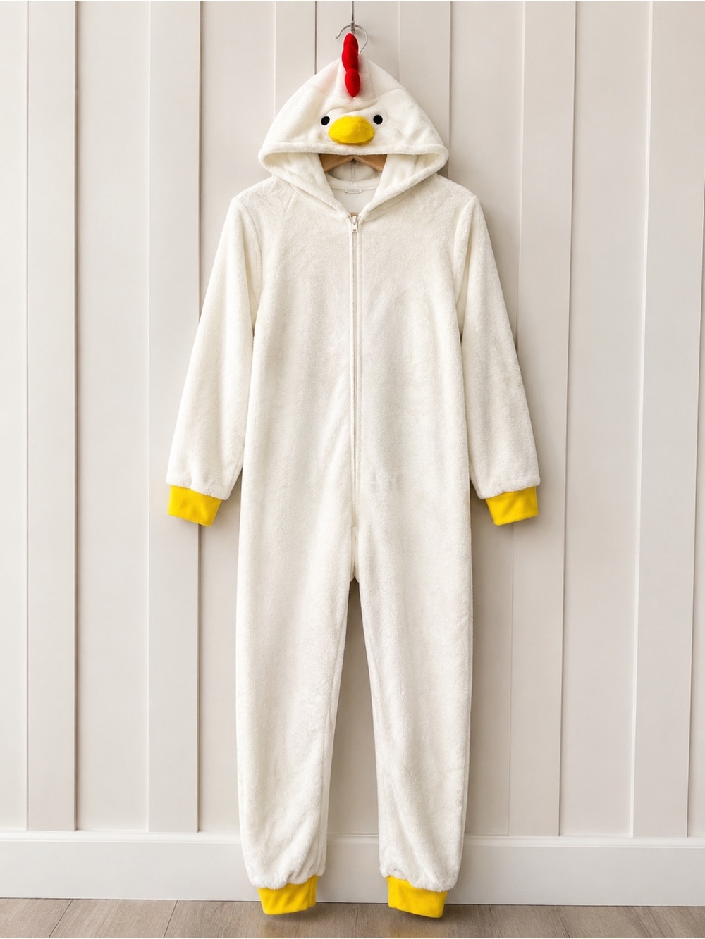 Oeuf Cream Chicken Hooded Onesie with Yellow & Red Accents